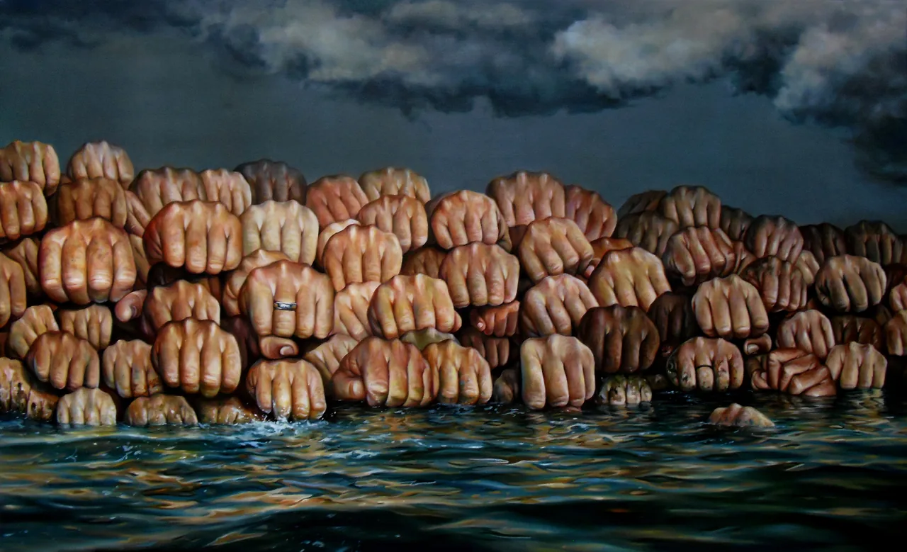 Shoal, 2014, oil on canvas — painting by Luis Alberto Saldaña