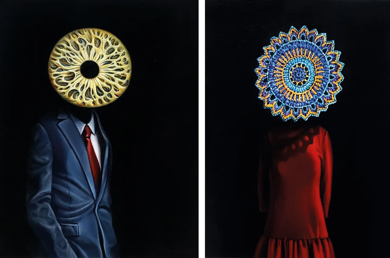 Iris, 2018–2020, oil on canvas, diptych — painting by Luis Alberto Saldaña