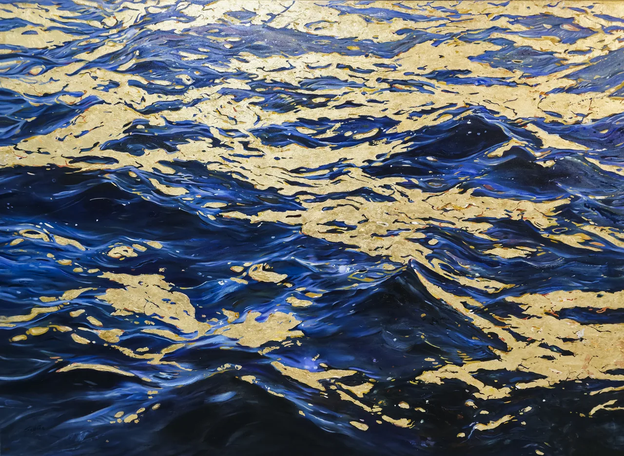 Seas, 2026, oil and gold leaf on canvas — painting by Luis Alberto Saldaña